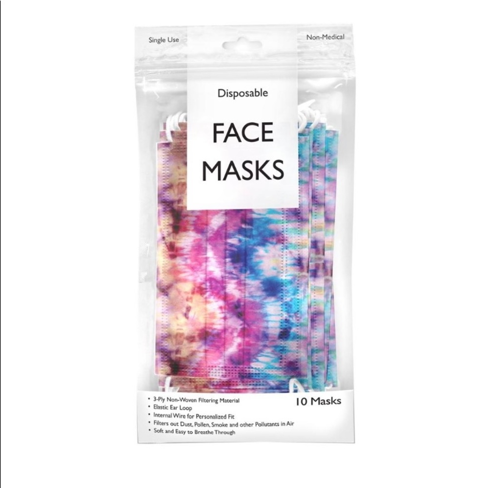 Tie Dye Disposable Face Masks - 10pk.